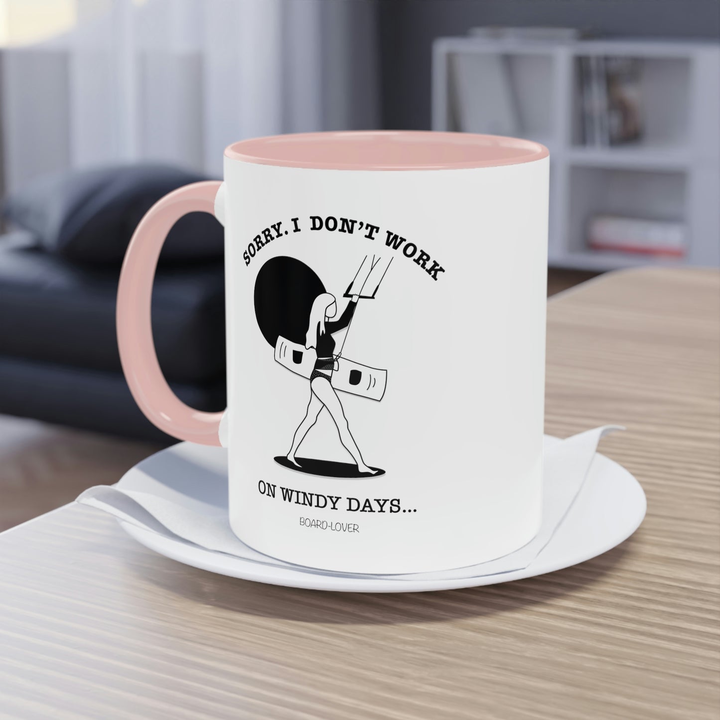 Sorry. I don't work on windy days. Black and white mug. Colored handle and inside - 0.33L