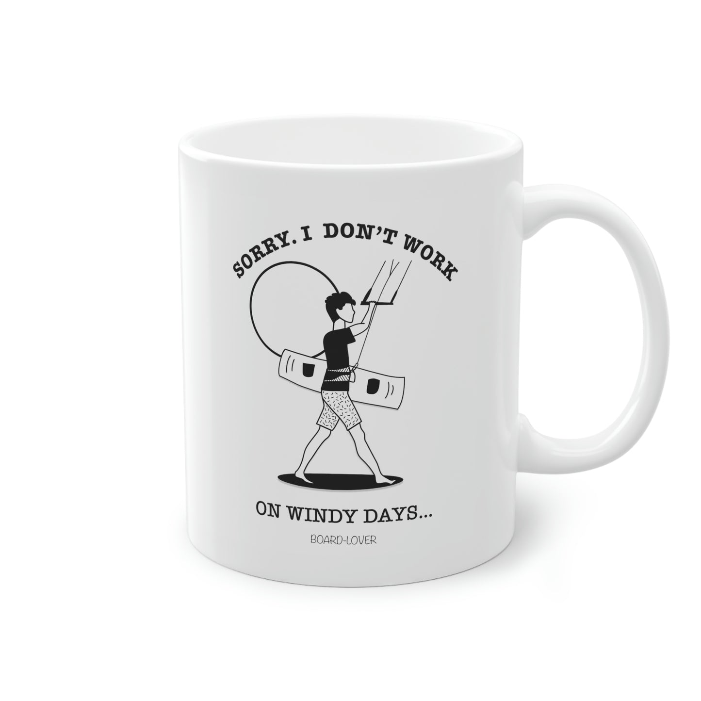 Sorry. I don't work on windy days. Black and white mug. Man 0.33L