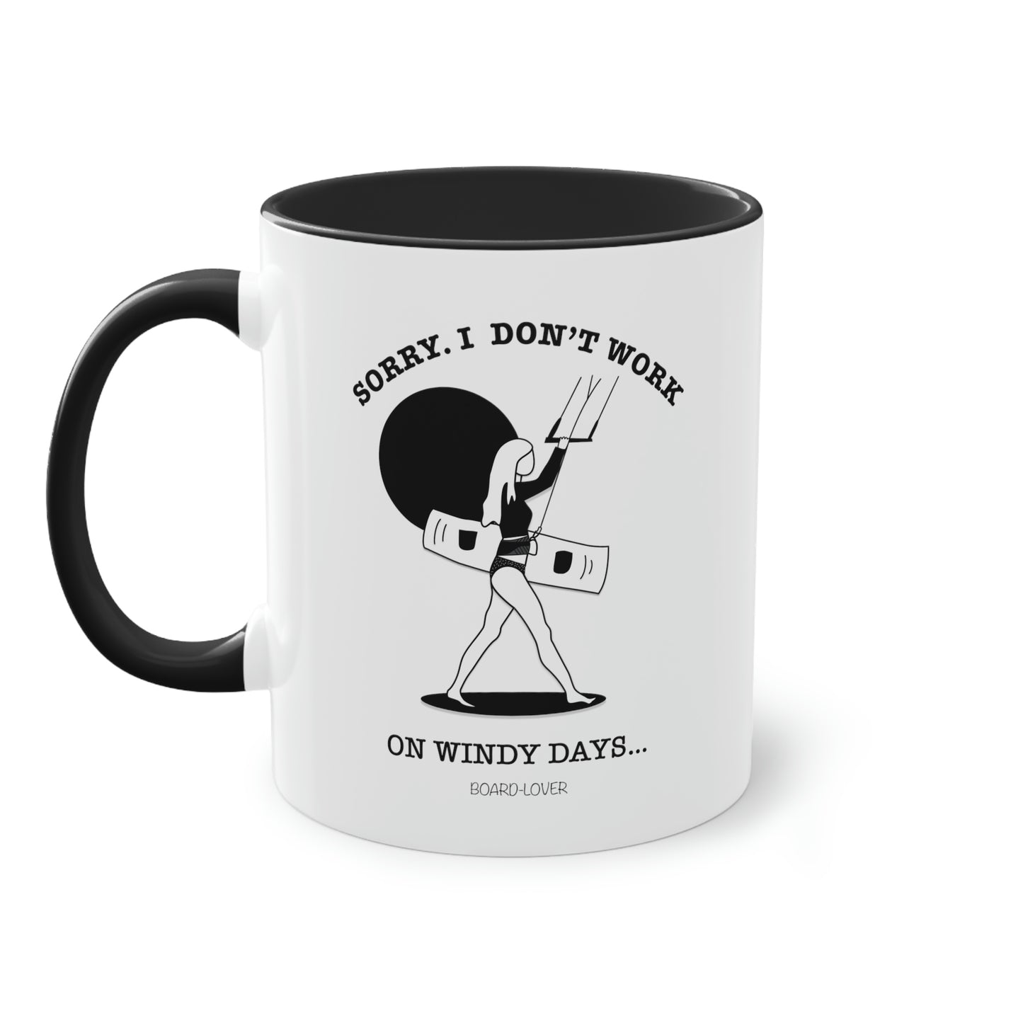 Sorry. I don't work on windy days. Black and white mug. Colored handle and inside - 0.33L