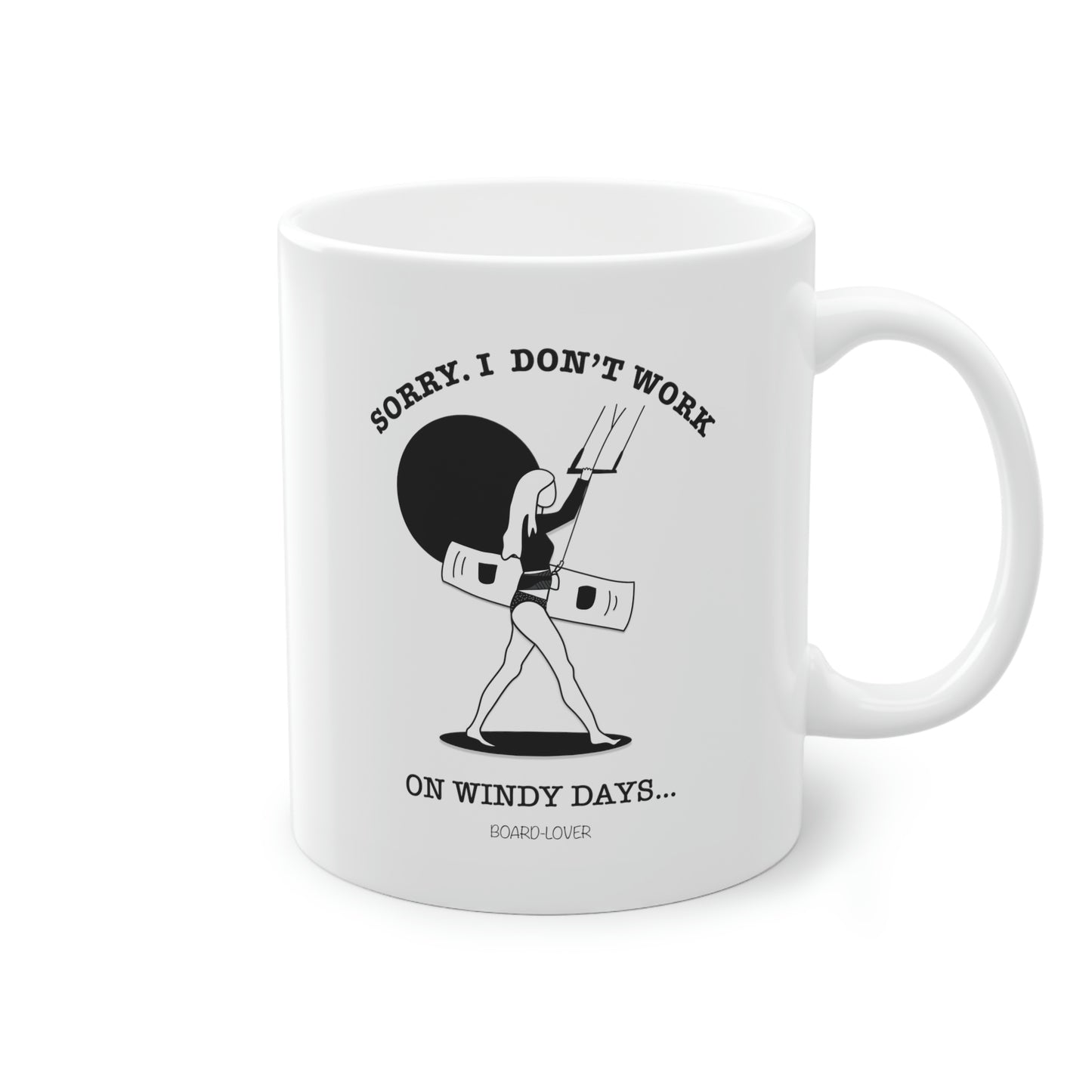 sorry I don't work on windy days. Black and white mug. 0.33L