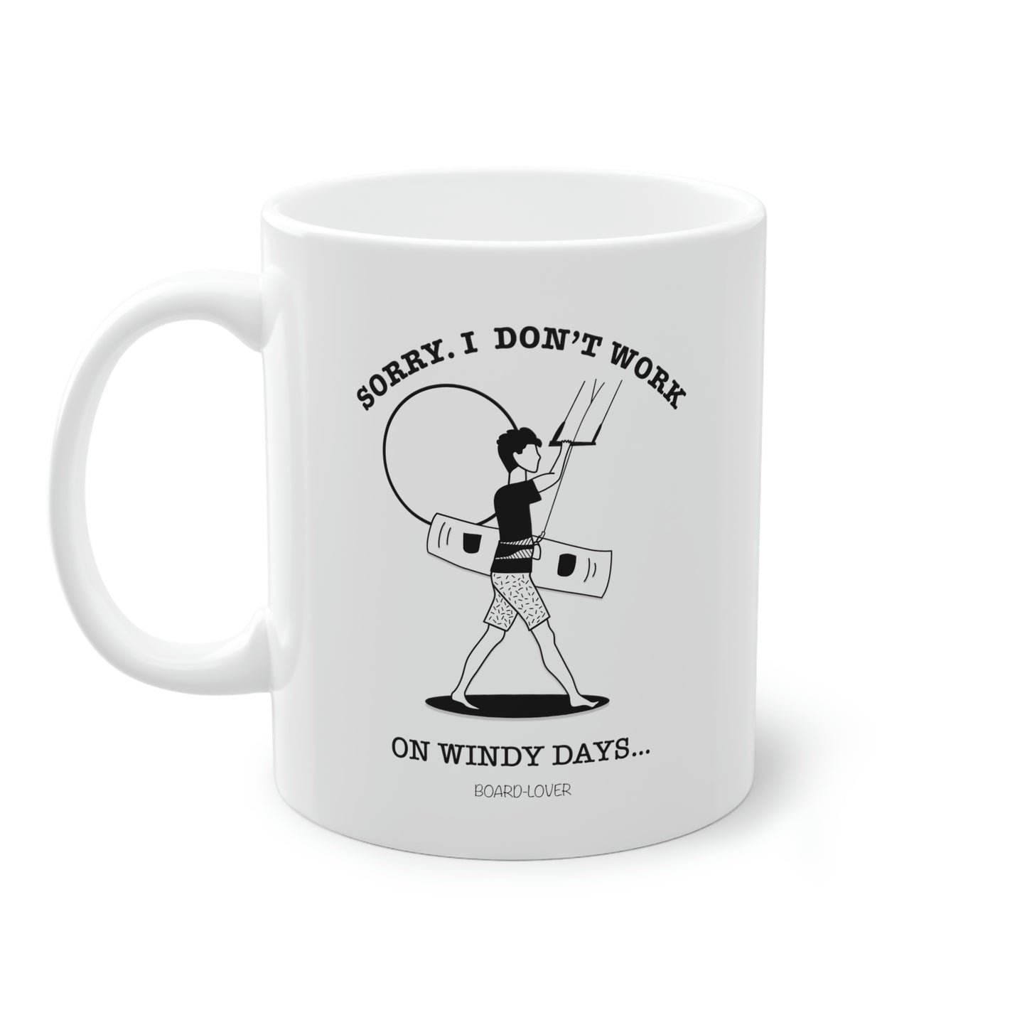 Sorry. I don't work on windy days. Black and white mug. Man 0.33L