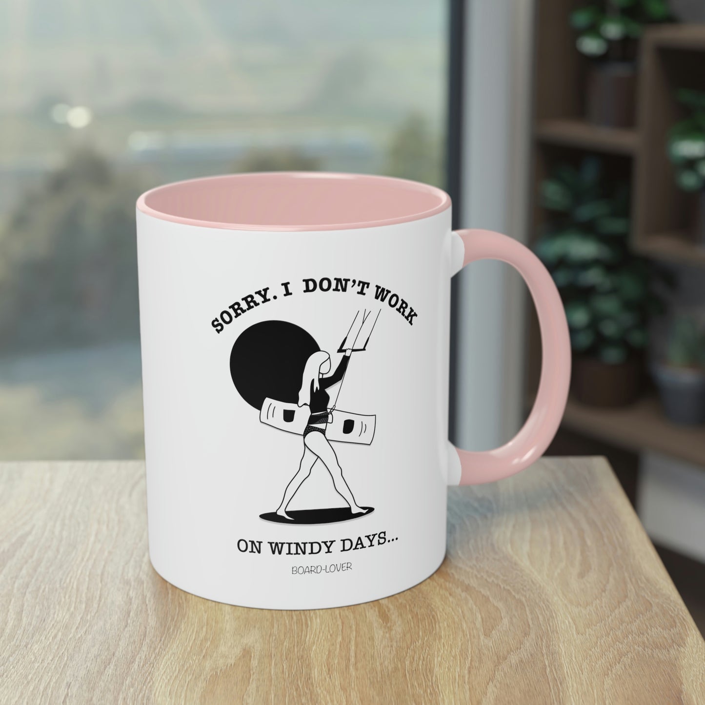 Sorry. I don't work on windy days. Black and white mug. Colored handle and inside - 0.33L