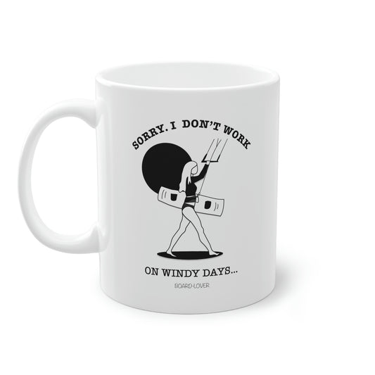 sorry I don't work on windy days. Black and white mug. 0.33L